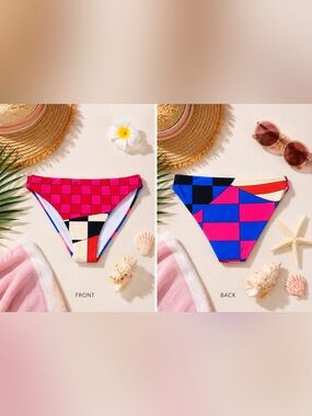 New! Emilio Pucci Kids Girls Pink Red Checkerboard Bikini Swim Bottom ❤️ 6Y